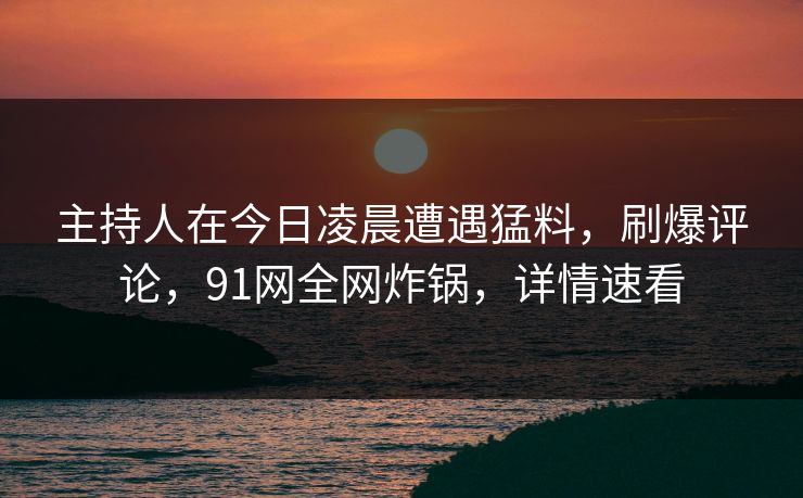 主持人在今日凌晨遭遇猛料，刷爆评论，91网全网炸锅，详情速看